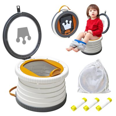 2025 Upgraded Portable Potty Training, Foldable Toilet,Travel Potty for Toddler, Apply to Seat Emergency Toilet for Camping, Outdoor, Car, Indoor, Including 3 rolls of garbage bags(White-Gray)