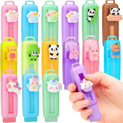 16pcs Cute Cartoon Panda Retractable Pencil Eraser Set, Pastel Colors, School Supplies for Students, Drawing and Exam Use