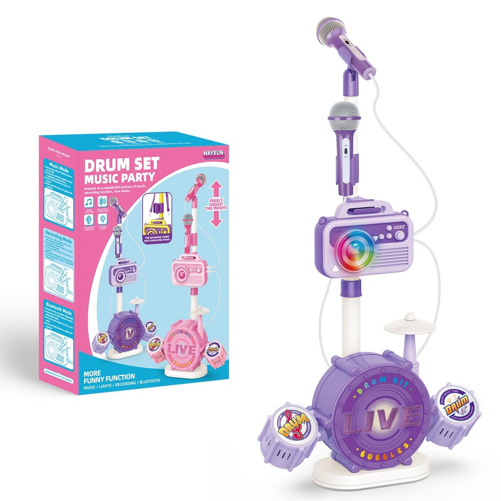 Kids Karaoke Microphone with Adjustable Stand Bluetooth Kids Karaoke Machine with Lights, Voice Changer, & Recording Microphones for Singing, Christmas & Birthday Gifts for Girls, Boys -Purple