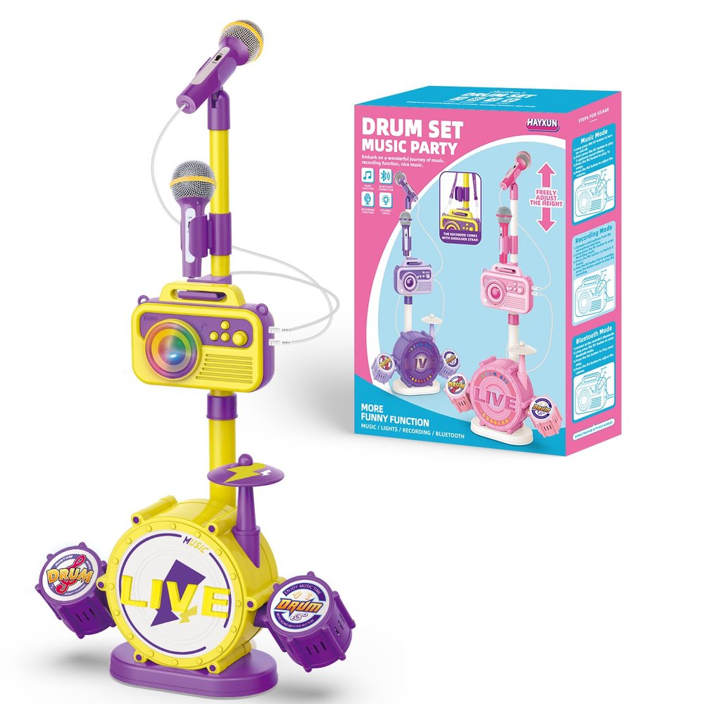 Kids Karaoke Microphone with Adjustable Stand Bluetooth Kids Karaoke Machine with Lights, Voice Changer, & Recording Microphones for Singing, Christmas & Birthday Gifts for Girls-Yellow