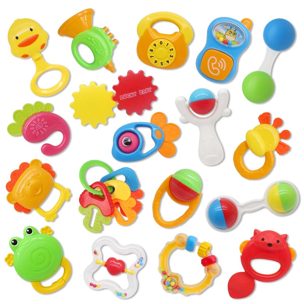 Baby Rattle Toys Set for Infants 012 Months, Sensory Teething Toys, BPA Free Newborn Learning Toys for Boys and Girls