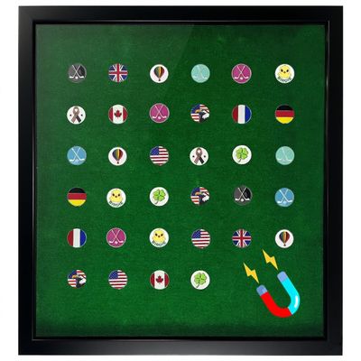 100 Golf Ball Marker Display Case Magnetic 15.5" W x 16.5" H Wall Mounted 98% UV Protection Acrylic & Wooden Frame Magnetic Back Panel for Golf Collectors