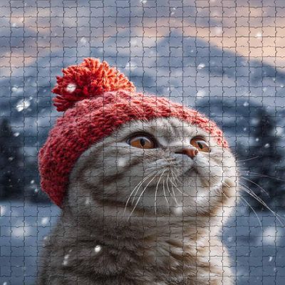 Challenging and Curious Wonder Jigsaw Game Featuring Scottish Fold Kitten Winter Scene 1000 Piece Puzzle for Adults and Feline admirers Wall Decor and Family Fun Gift
