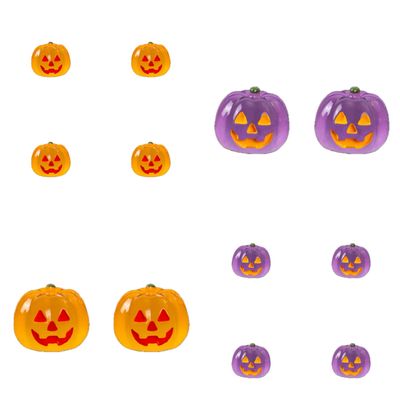Fsfsjylyw 12pcs Halloween Pumpkins Mini Figurines, Luminous Miniature Resin Jack-o'-Lantern Statue for Halloween Party Vase Fillers Garden Dollhouse Home Decor (Orange and Purple)