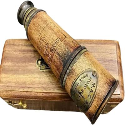 16 Wooden Box Marine Telescope Nautical Antique Solid Brass Pirate Spyglass | Pirate Monocular Telescope for Kids & Adults, Handheld Collapsible Brass Telescope