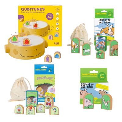 QUBITUNES, 3 Year Old Bundle, Interactive Audio Play Stage for Kids Ages 3+ | Create Music, Sound & Stories | Screen-Free Playtime for Boys & Girls