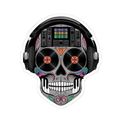 ColorFlow | Sugar Skull DJ Sticker Turntables Eyes Colorful Mixer Forehead Vinyl Music Skull Decal Waterproof Festival Art