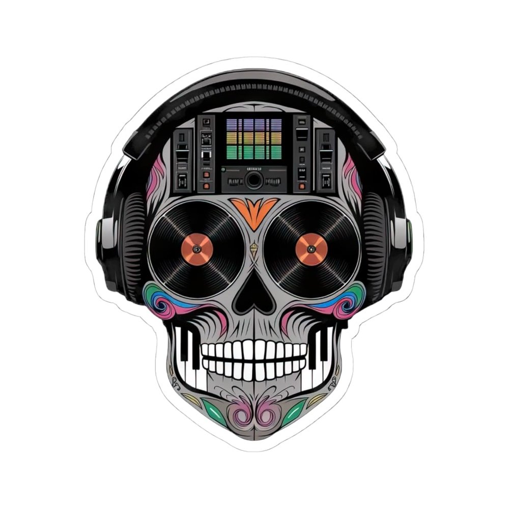 ColorFlow | Sugar Skull DJ Sticker Turntables Eyes Colorful Mixer Forehead Vinyl Music Skull Decal Waterproof Festival Art