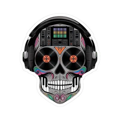 ColorFlow | Sugar Skull DJ Sticker Turntables Eyes Colorful Mixer Forehead Vinyl Music Skull Decal Waterproof