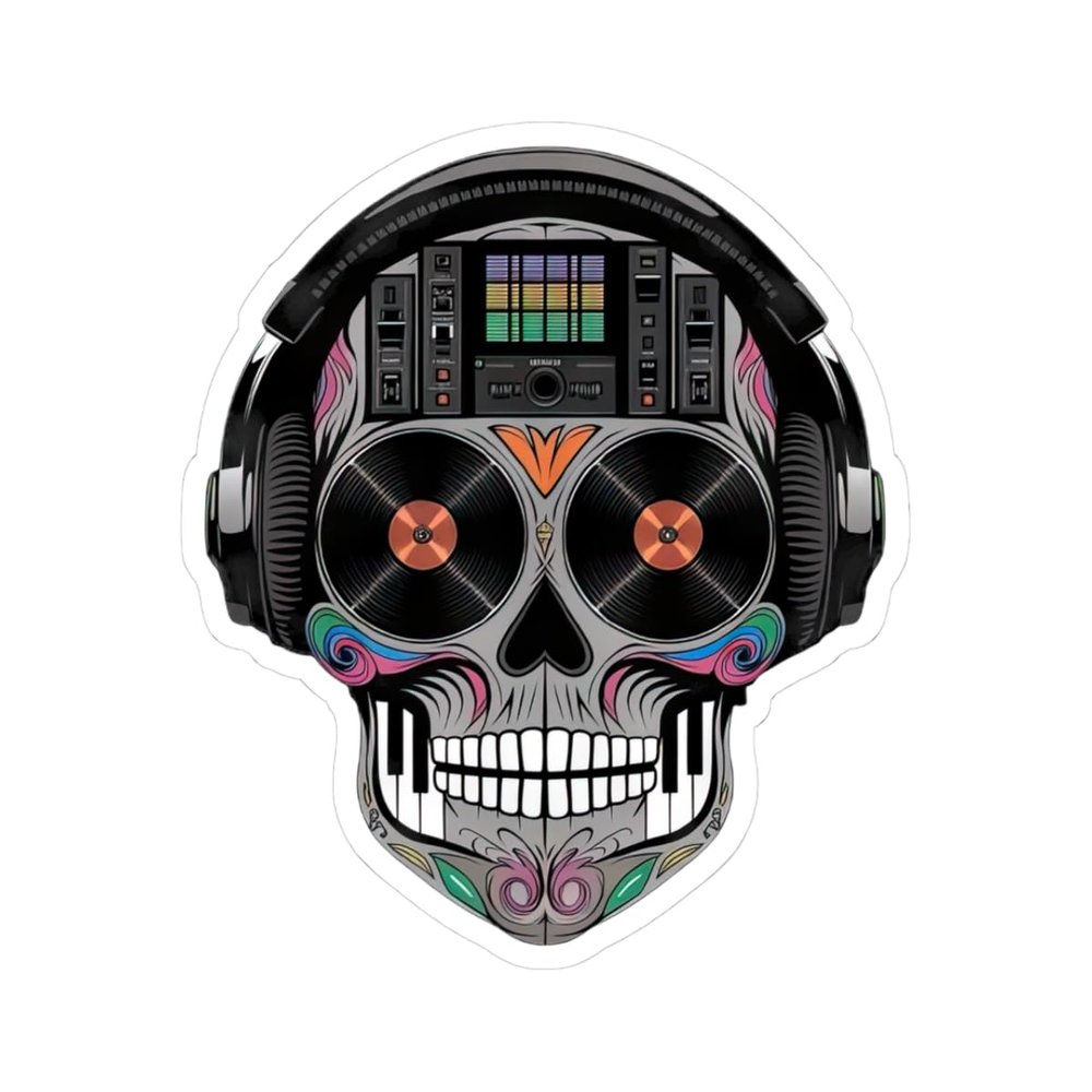 ColorFlow | Sugar Skull DJ Sticker Turntables Eyes Colorful Mixer Forehead Vinyl Music Skull Decal Waterproof