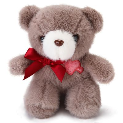 ABEARCAR 4.7 Inchs Teddy Bear Stuffed Animal with Heart,Bow Tie Embroidered Pink Heart Teddy Bear Plush Toy for Girlfriend, Boyfriend(Brown)