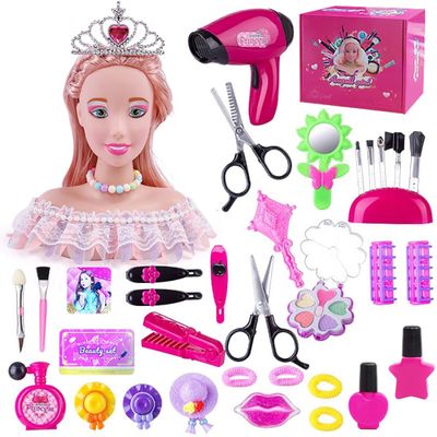 36PCS Hair Styling Doll Head Makeup for Girls Toys, Kids Practice Pretend Play Beauty Set with Hairdryer Curling Iron Crown Brushes Comb Birthday Gifts for Girls 3 4 5 6+ Years Old Christmas