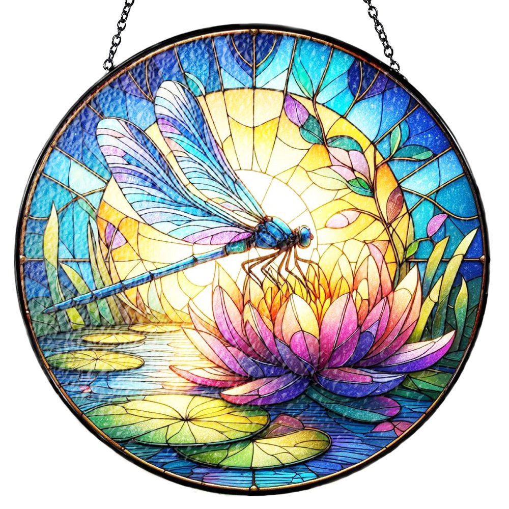 Dragonfly Glass Suncatcher, Artisan Craftsmanship, Nursery Safe Light, Bird Strike Reducer, Birthday Surprise, Pre Assembled Cord, Light Refraction Prism, Anniversary Present, Glass Art for Window
