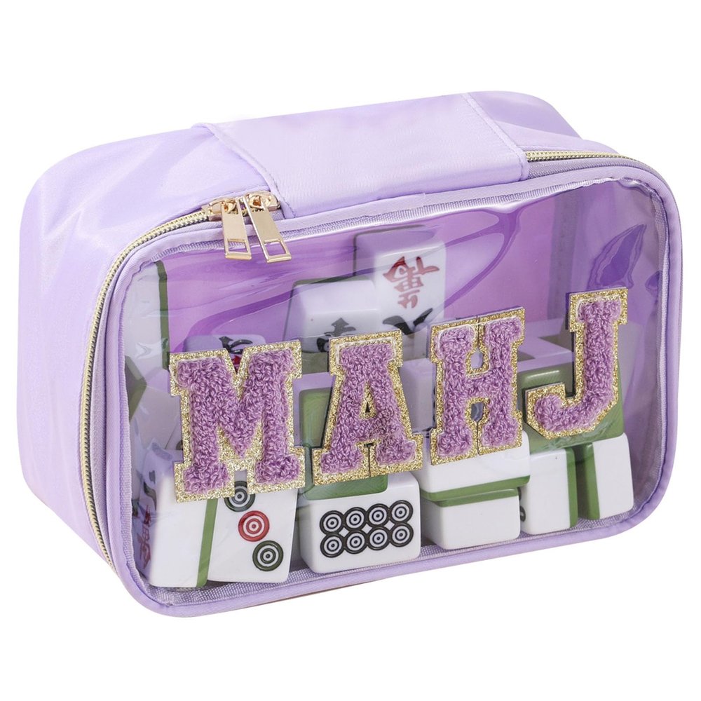 BOYYOEE Purple Mahjong Tile Bag Empty Clear Mahjong Carrying Bag Mahjong Storage Accessories,Mahjong Case for American Mahjong Tile Gift Travel