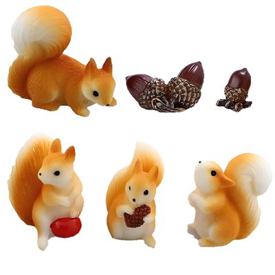 6Pcs Miniature Squirrel Figurines with Pine Cones  Cute & Realistic 1.25 Inch Resin Animal Figures, Cake Toppers for Fairy Garden, DIY Moss Landscape, Diorama Craft, Desk & Car Dashboard Decorations