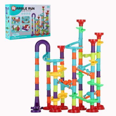 Marble Run for Kids 4-8, STEM Learning Building Toy, 113 Pieces, Colorful Plastic Track with Spiral Ladder, Rotating Funnel