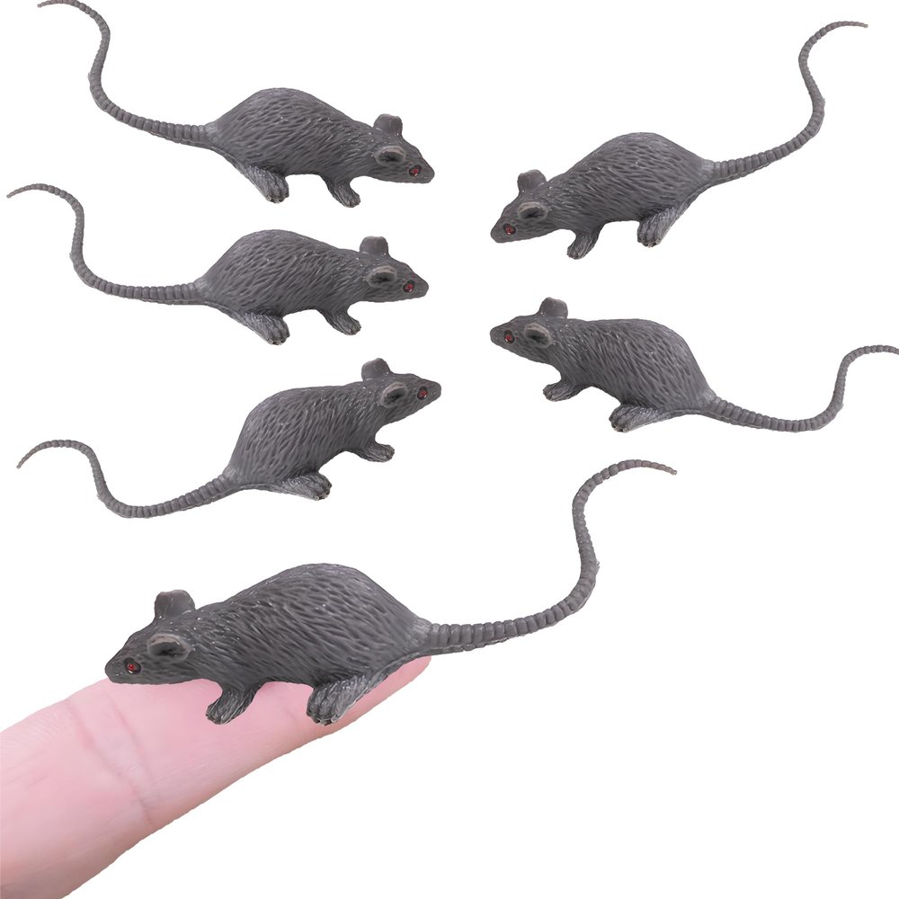 5 Pcs Gray Plastic Halloween Rat Figurines Miniature Realistic Fake Mice Toys for Spooky Party Decorations, Haunted House Props, Creepy Prank Accessories & April Fools Day Trick Supplies