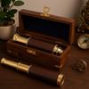 15" Antique Brass Telescope Single Barrel Adjustable Retro Pirate Spyglass Telescope with Wooden Box for Home & Office Decor Brown view 1