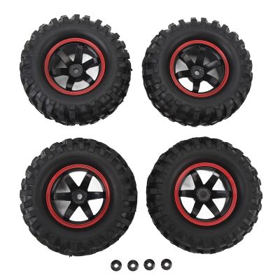 4PCS 1.9in RC Car Tires Wheels Rubber Strong Grip Pattern Red Frame 6 Holes Shock for Axial 1/10 RC Crawler