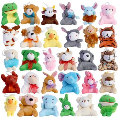 30 Pack Mini Animal Plush Toys Bulk, Cute Zoo Stuffed Animals Party Favors, Small Keychain Decoration for Claw Machine, Carnival Prize, Goody Bags Fillers, Christmas, Themed Parties for Kids Boy Girl