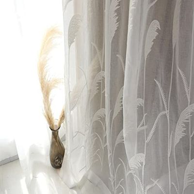 HooHero White Nordic Style Embroidery Semi 50 Width Sheer Curtains for Living Kids Nursery Room Drapes Rod Pocket Customzied Supported Bedroom