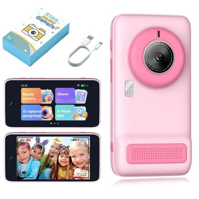 AI Digital Camera for Kids with Object Recognition, 4 inch Touch Screen Smart Camera for Photo & Video Editing, Educational Learning Toy, Christmas Birthday Gift for Boys Girls (Pink)