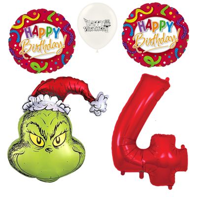 5 Piece 4th Birthday Grinch Bouquet of Balloons
