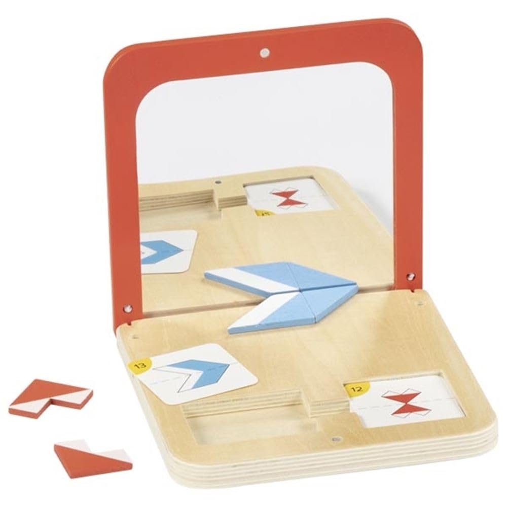 goki 56296 Symmetry Game Mirror Magic - Wooden Game with Mirror Box, 26 Pieces & 21 Double-Sided Cards, 15.9 x 15.9 x 2 cm, from 4 Years