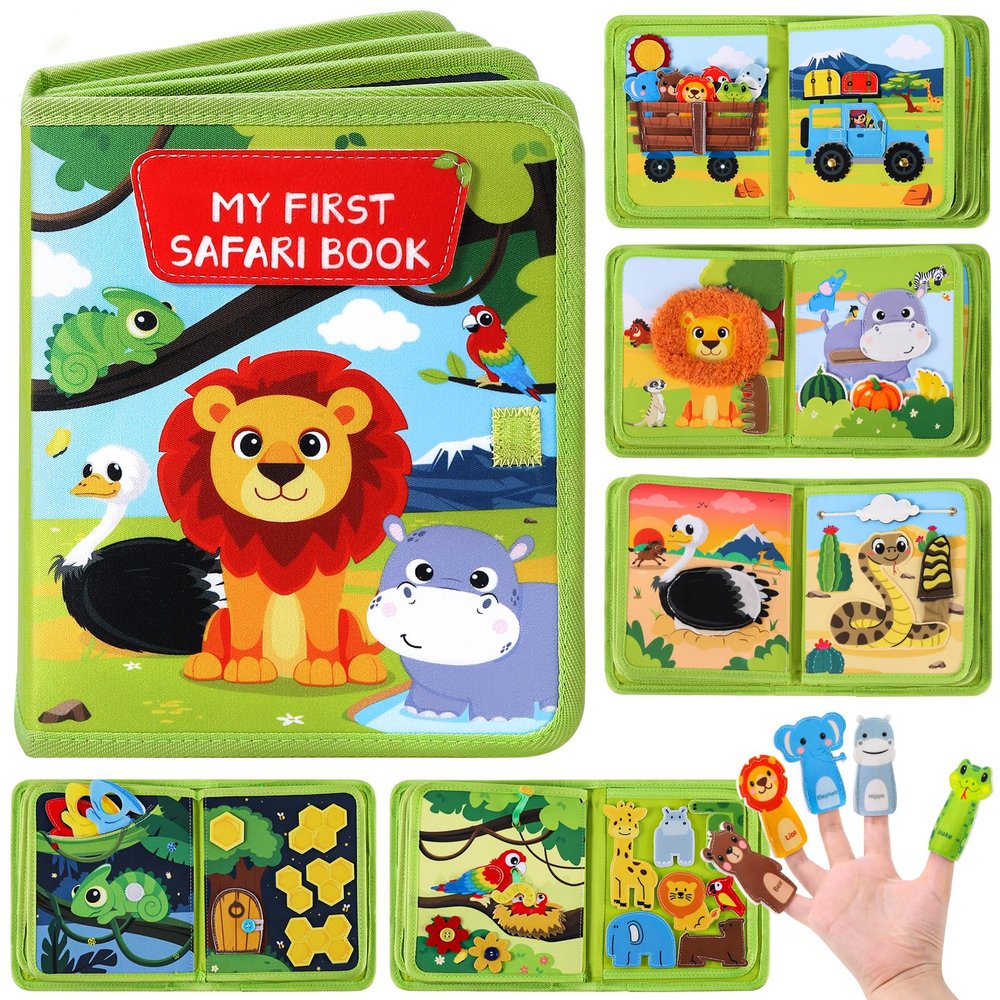Wild-Animals Busy Book for Toddlers 1-3, Quiet Activity Books for Toddlers 1 Year Old, Montessori Toys Busy Board for 1 2 3 Year Boy Girl Gift Educational Airplane Travel Toy Valentines Birthday Gifts