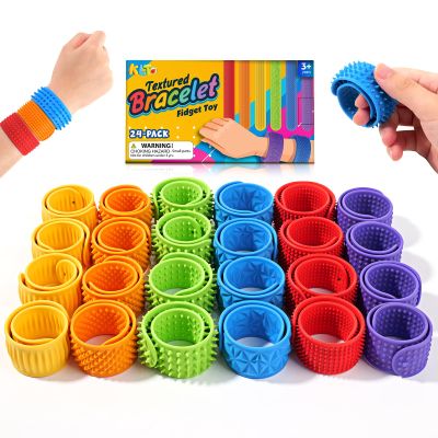 24 Pcs Fidget Toys Bulk for Kids: Textured Silicone Slap Bracelets, Classroom Treasure Box Prize, Party Favors Birthday Goodie Bag Stuffers, Easter Basket Stuffers & Egg Filler for Boys Girls