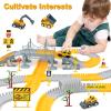 BEMITON Construction Race Track Toys for Kids - Birthday Gift for 3 4 5 6 7 Year Old Boys, 330+ PCS Track Playset with Electric Cars and Construction Trucks, DIY Engineering Road Building Sets view 2