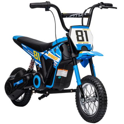Qaba Kids Motorcycle, 24V Electric Dirt Bike with 250W Motor, Up to 9.9 MPH, Ride On Motorcycle for Kids with 12" Inflatable Tires and Rear Suspension, for 8-12 Years Old, Blue