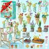 70 Pcs Make It Miniature Brands Nature Garden Plants Set with Wood Display Stand, Mini Botanical Collectibles, Paper Flower Bouquet DIY Craft Kit, Mini Greenhouse Toy Gift for Kids and Adults (Brown) view 1