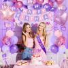 10th Purple Birthday Decorations for Girls, Pink and Purple Happy 10 Birthday Party Decorations with Happy Birthday Banner, Number Foil Balloons, Butterfly Cake Topper for 10th Party Supplies view 3