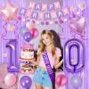 10th Purple Birthday Decorations for Girls, Pink and Purple Happy 10 Birthday Party Decorations with Happy Birthday Banner, Number Foil Balloons, Butterfly Cake Topper for 10th Party Supplies view 4