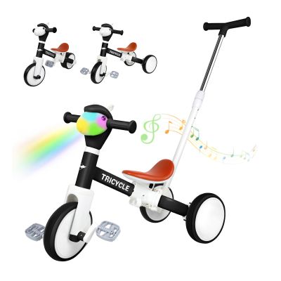 5-in-1 Toddler Tricycle with Lights & Music, Adjustable Push Kids Bike for 1-5 Year Olds, Toddler Balance Bike & Tricycle for Boys & Girls, Birthday Gift for 1 2 3 4 5 Year Old Kids (Black)