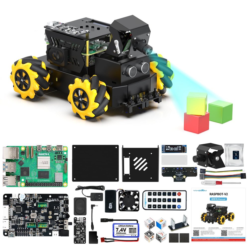 Yahboom Pi 5 8GB ROS2 Robot Car 360Movement, AI Vision & Tracking, Integrated Multimodal Large AI Model OpenRouter, AI Voice Interaction (Superior with RPi5-8GB)