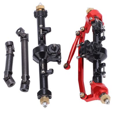 Aluminum Alloy Front Rear Axles Assembly Drive Shaft for Axial SCX24 90081 1/24 RC Car Upgrade Parts High Performance Durable Replacement Accessories (Black Red)