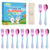 12 Pieces Stainless Steel Rainbow Toddler Utensils Set - Food Grade Kids Silverware Set Children Safe Small Forks and Spoons Mirror Polished Sturdy and Durable Dishwasher Safe view 1