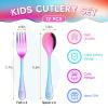 12 Pieces Stainless Steel Rainbow Toddler Utensils Set - Food Grade Kids Silverware Set Children Safe Small Forks and Spoons Mirror Polished Sturdy and Durable Dishwasher Safe view 2