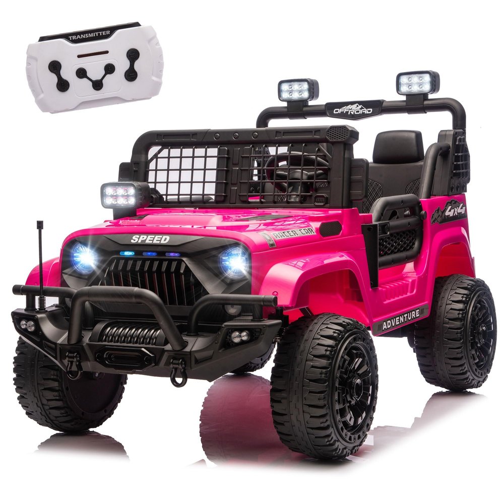 24V Two-Seater Kids Ride On Electric Truck Car with Parental Control, Bluetooth, LED Lights, Music, and Adjustable Speed(Pink)