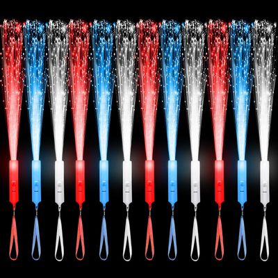 U-MOJOK 27 PCS Red Blue White Fiber Optic Wands Glow Sticks, Light Up Fiber Optic Lights Rod with 3 Light Modes, Sparklers Fireworks Sticks for July 4th, Wedding, Concerts, Neon Party Favors Supplies
