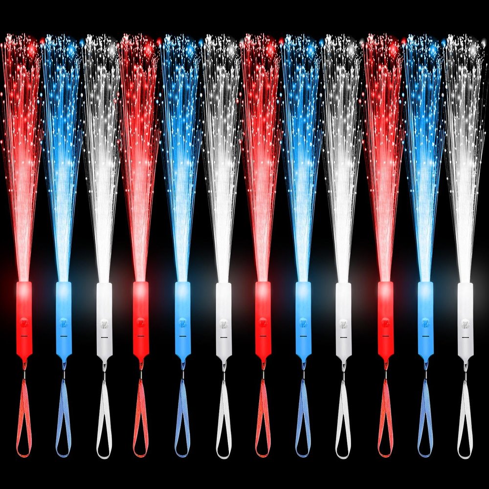 U-MOJOK 27 PCS Red Blue White Fiber Optic Wands Glow Sticks, Light Up Fiber Optic Lights Rod with 3 Light Modes, Sparklers Fireworks Sticks for July 4th, Wedding, Concerts, Neon Party Favors Supplies