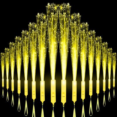 27 PCS Yellow Fiber Optic Wands Glow Sticks, Light Up Fiber Optic Lights Rod with 3 Light Modes, Sparklers Fireworks Sticks for Easter,Wedding,Concerts,Halloween,Christmas,New Year Party