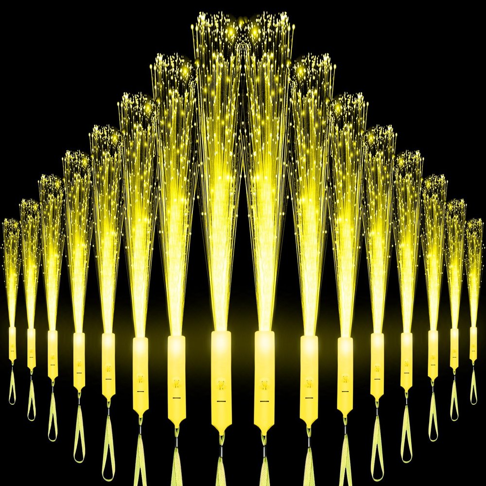 27 PCS Yellow Fiber Optic Wands Glow Sticks, Light Up Fiber Optic Lights Rod with 3 Light Modes, Sparklers Fireworks Sticks for Easter,Wedding,Concerts,Halloween,Christmas,New Year Party