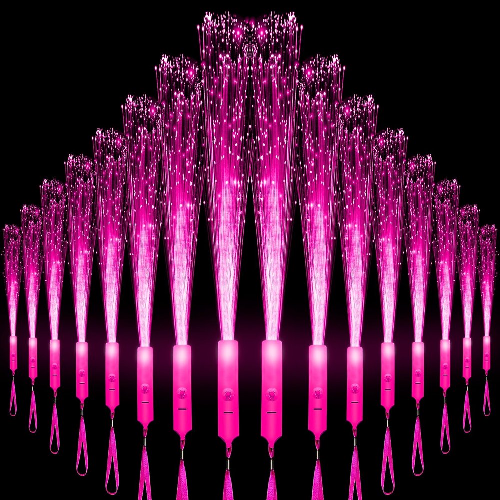 27 PCS Pink Fiber Optic Wands Glow Sticks, Light Up Fiber Optic Lights Rod with 3 Light Modes, Sparklers Fireworks Sticks for Valentine's Day, Wedding, Concerts, Halloween,Christmas, Neon Party