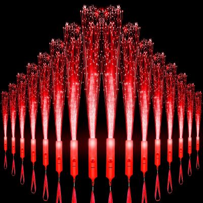 U-MOJOK 27 PCS Red Fiber Optic Wands Glow Sticks, Light Up Fiber Optic Lights Rod with 3 Light Modes, Sparklers Fireworks Sticks for July 4th, Concerts, Halloween,Christmas,New Year