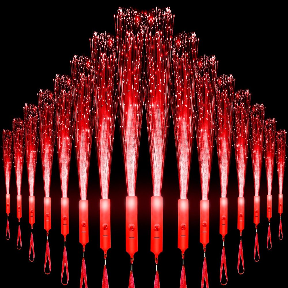 U-MOJOK 27 PCS Red Fiber Optic Wands Glow Sticks, Light Up Fiber Optic Lights Rod with 3 Light Modes, Sparklers Fireworks Sticks for July 4th, Concerts, Halloween,Christmas,New Year