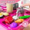 MSKOLER Pretend Play Kitchen Toys for Kid Ages 2-6 4-8, 2 Sided Kitchen Toys with Light, Sound and Spraying, Sink Toy Accessories, Cooking Stoves, Food Toys for Toddlers 1-3 3-5 Boys Girls 6-12 (Pink) view 2