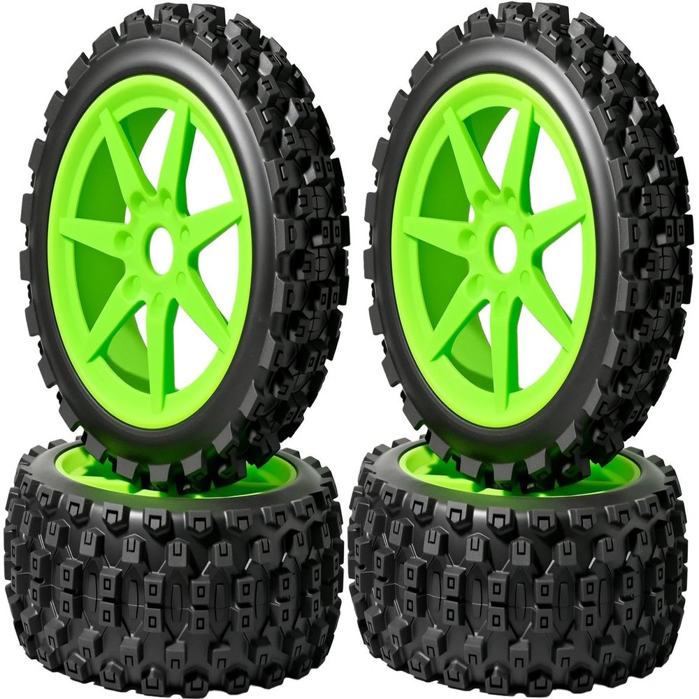 1/8 Scale RC Off-Road Buggy Tires & Wheels with 17mm Hex Foam Inserts Included, Compatible with ARRMA Typhon, LOSI, KYOSHO & More (Set of 4)